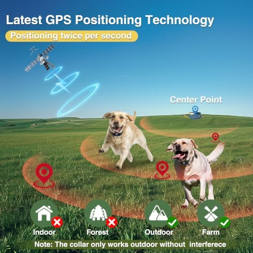 PATPET GPS Wireless Dog Fence System- Electric Fence for Dogs with 3 Warning Modes Waterproof | Outdoor Use Only | GPS Positioning | Safe Zone Radius up to 9999 ft 2 Collars