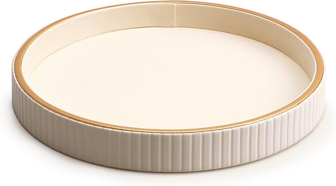 Leather Tray Desktop Storage Organizer, Round Valet Tray, White | Premium Serving Trays Decorative Tray Desk Organizer for Sundries Cosmetics Phone Wallet Keys Cutlery, 10x10in