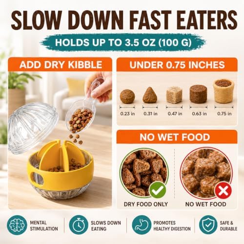 2-in-1 Dog Puzzle Toy, Treat Dispenser & Slow Feeder (Yellow)