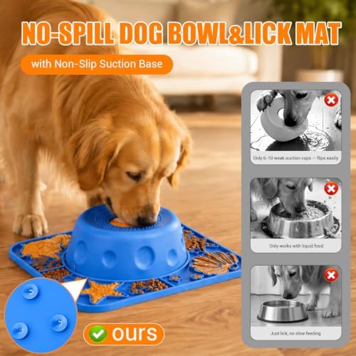 2-in-1 Slow Feeder Dog Bowl with Rolling Ball, Large Silicone Dog Lick Bowl