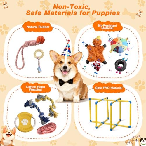 Upgraded Puppy Play Gym with 9 Hanging Toys, Reinforced Frame & Strong Suction Cups–Removable Dog Enrichment Playground, Indoor Jungle Gym & Activity Center for Small Dogs with Squeaky& Teething Toys