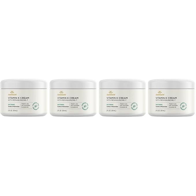 Swanson Vitamin K Cream with Menaquinone-7 - Eye Cream to Help Minimize the Appearance of Dark Circles Under the Eyes, Topical Cream to Help Nourish and Brighten the Skin, 2 fl oz, 4 Pack