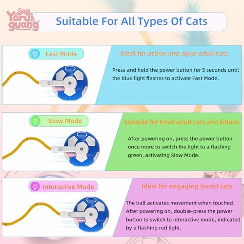 Cat Enrichment Toy, Chase Toy for Bored Indoor Adult Cats | cat feather toy|cat automatic toy|cat toys with bells|bouncy tails cat toysrechargeable cat toy