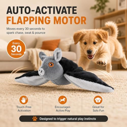 Flying Bat Dog Toy, Flying Bat Toy for Dogs, Flapping Wings Interactive Pet Toy, Cute Flapping Wings Electric Teasing Cat/Dog Toy, Hanging and Ground Play