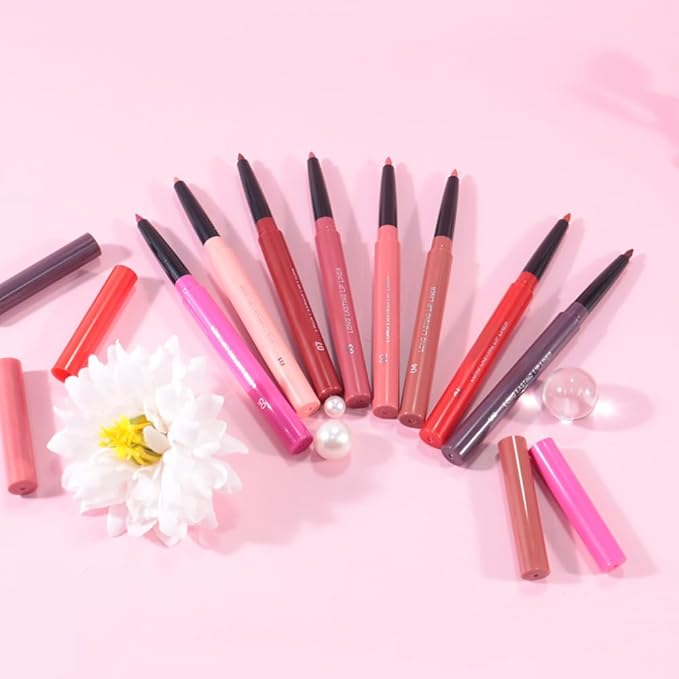 Gel Lip Liner Pencil for Women, Nude Peach Matte Long Lasting Lip Liner Lipstick 24 Hour, High Pigmented Lips Makeup Retractable Liners Waterproof Smudge Proof, Vegan & Cruelty-Free 02