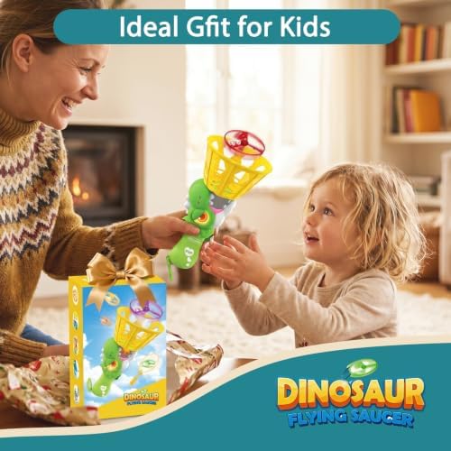 Outside Toys for Kids 4-8, Electric Dinosaur Flying Disc Launcher Toy for Kids, Automatic Flying Saucer Chasing & Catching Game for Boys and Girls, Outdoor Backyard Beach Indoor Active Toy