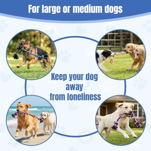 Bmag Dog Rope Toys for Aggressive Chewers, Interactive Heavy Duty Dog Toys for Medium Large Dogs, Tough Twisted Rope Toy with 5 Knots (Blue)