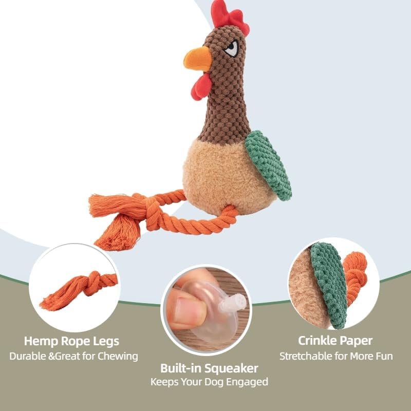 Plush Chicken Dog Toy with Squeaker and Rope Legs for Small Dogs
