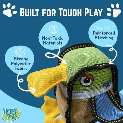Happy Tails Square Duck Dog Toy - Medium to Large Dogs, Durable Polyester, Squeaky Sound, Reinforced Stitching, Safe Chew Toy, Interactive Play