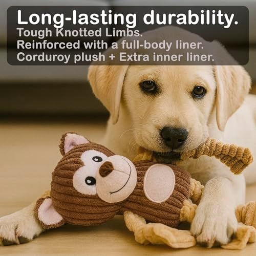 Jalousie Plush Toys Assortment Value Bundle Puppy Pet Mutt Squeak Toy for Medium Large Dogs (5 Pack Knotted)