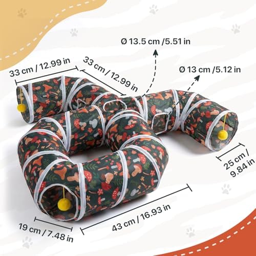 Cat Tunnel for Indoor Entertainment, Tear-Resistant Cat Play Tube with Play Ball, Collapsible Pet Tube with Interactive Peephole, Ideal for Kittens Puppies Rabbits (Octopus-Shaped)