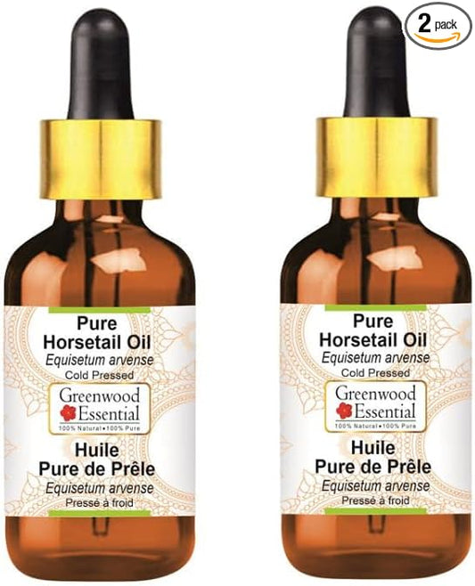 Greenwood Essential Pure Horsetail Oil (Equisetum arvense) with Two Glass Droppers Cold Pressed (Pack of Two) 50ml X 2 (3.38 oz)
