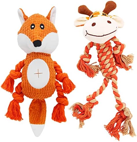 Giraffe Rope Dog Toy, Plush Fox Squeaky Dog Toy, 2 Pack