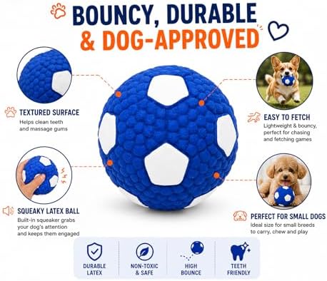 Dog Toys for Small Dogs, 5 Pack Interactive Dog Toy Set with Squeaky Latex Ball, Duck Plush Toy, Rope Tug Toy and Waste Bags, Indoor Fetch, Chew & Play Toys for Small Breeds (Blue/White)
