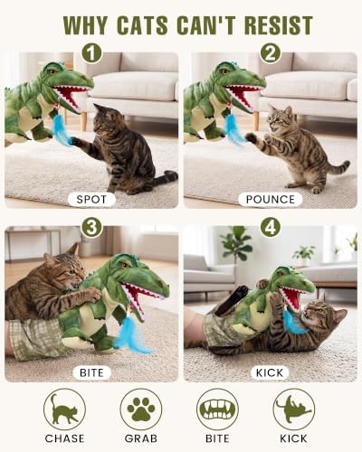 T-Rex Dinosaur Cat Puppet Glove, Interactive Toy with Movable Jaw