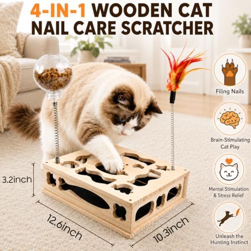 All-in-One Cat Scratch Puzzle Toy with Treat Storage Box
