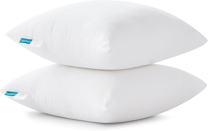 Oubonun 16 x 16 Throw Pillow Inserts | Soft, Plush & Decorative Down Alternative Pillows for Couch Sofa Bed, Machine Washable - White, Pack of 2
