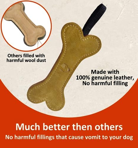 Leather Dog Toys for Small Puppies, Genuine Leather Chew Toys, Safe Puppy Toys, Durable Dog Chews for Teething, Interactive Play, Training, and Healthy Chewing (Bone)
