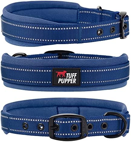 Tuff Pupper Ultra Comfort Padded Dog Collar | Thick Neoprene Padding | Ballistic Nylon Strap Dog Collar with Reflective Stitching | Durable Metal Buckle & Integrated ID Tag Holder | Waterproof Collars