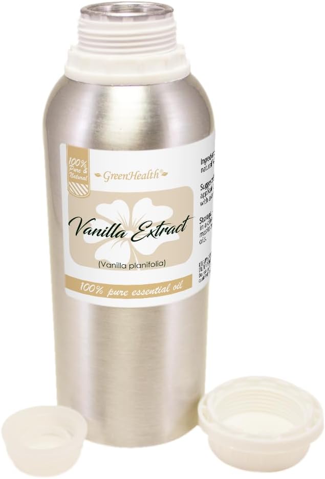 Vanilla Extract – 8 fl oz (237 ml) Aluminum Bottle w/Plug Cap – 100% Pure Essential Oil – GreenHealth