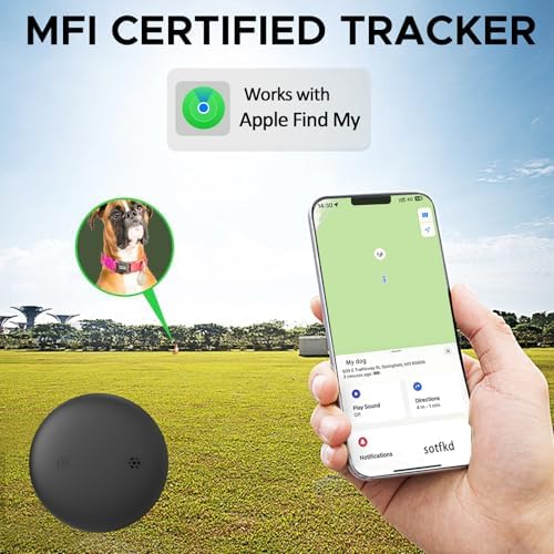 GPS Tracker for Dogs, Mini GPS Cat Tracker, IPX8 Waterproof GPS Trackers for Cats with Holder, No Monthly Fee, Work with Apple Find My(iOS Only), Smart Trackers for Dogs-YGPink-3