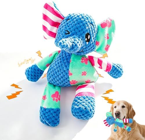 Dog Squeak Toys for Small & Medium Breeds, Puppy Teething Interactive Chewing Plush Toy to Keep Them Busy, Best Birthday, Christmas, Halloween, Easter Gift, Elephant