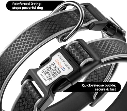 Reflective Dog Collar with QR Code Tag, Black, M(12.6"-19.6")