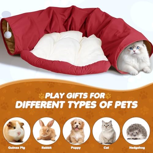 Spardar 2-in-1 Bunny Tunnel Bed, with Removable Mat Hideout, Red