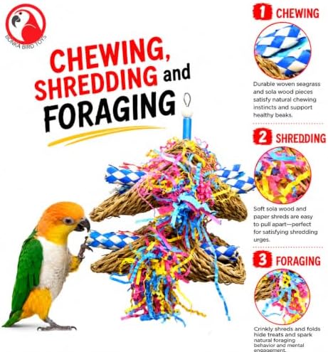 Bonka Bird Toys 3123 Duo Mini Taco Bird Toy Parrot cage Medium Conure Forage African Grey Shred Treat Chewing Paper Quaker Preen Accessories Amazon Supplies Seagrass Bamboo