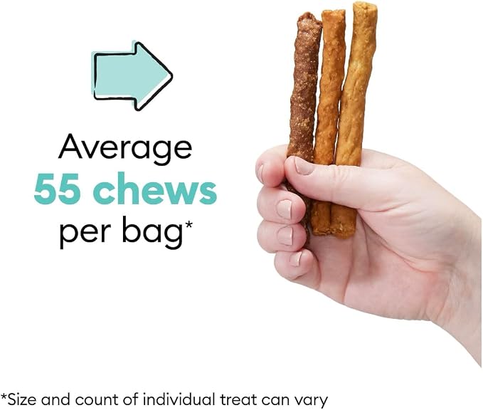 Wiggles & Wags Meaty Sticks Dog Treats, Chicken Bacon Beef Flavors, 16 oz with DN Essentials Bone Shaped Waste Bag Dispenser & Roll