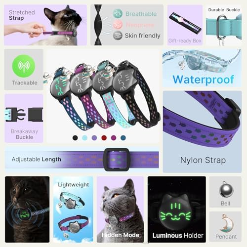 AirTag Cat Collar, Reflective Breakaway Collar, Hidden Holder with Bell | Compatible with Apple AirTag 1st & 2nd Gen, Lightweight Water-Resistant Strap for Cats, AirTag Not Included