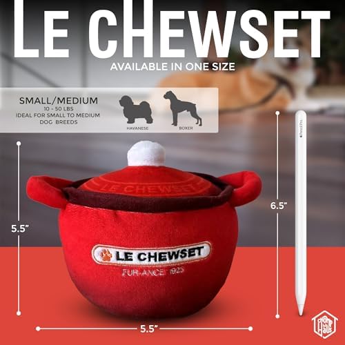 Le Chewset – Luxurious Parody Plush Dog Toy with Squeaker, Premium Fabric, Embroidered Details, Designer-Inspired Chew Toy, Fun Gift for Small Dogs & Dog Lovers