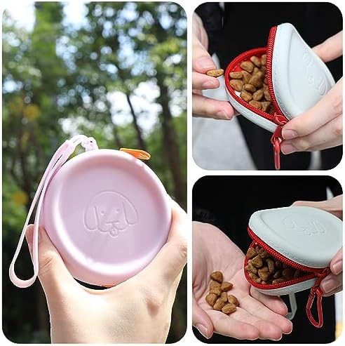 WALLFID Silicone Dog Treat Pouch Small Bag,with Pet Training Clicker,Walking Bag for Dog and Cat, Pocket Size, Easy to Clean, Odorless, Zipper Design,Moisture-Proof,Travel Walking Bag.(White)