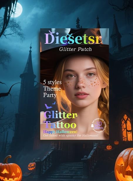 Face Glitter Freckles Tattoo,Temporary Tattoos Makeup Patches, Body Glitter Fake Freckles Stickers for Kid Halloween Decor,Theme Party,Bats Witch Pumpkin Rave Accessories,30 PCS
