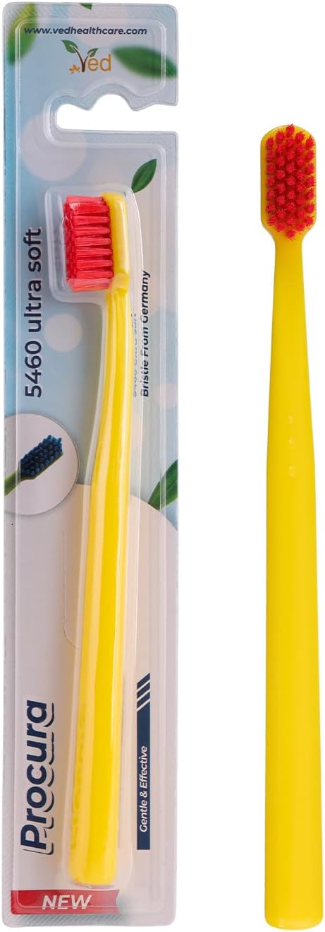 Ved ProCura Ultra Soft Toothbrush – Gentle Manual Toothbrush for Adults with 5,460 Super Soft Bristles for Sensitive Teeth and Gums (Yellow)