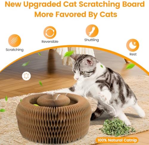 Kitty Kurls Magic Organ Cardboard Cat Scratcher Toy with 2 Balls, Brown
