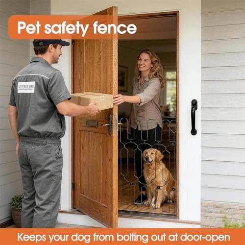 Metal Retractable Dog Gate for Front Door, Adjustable Pet Barrier & Door Blocker, Foldable Gate for Apartments, RVs, Indoor and Outdoor Use