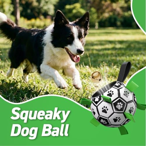QDAN Dog Soccer Balls Toy with Bell Inside, Squeaky Ball for Large Dogs