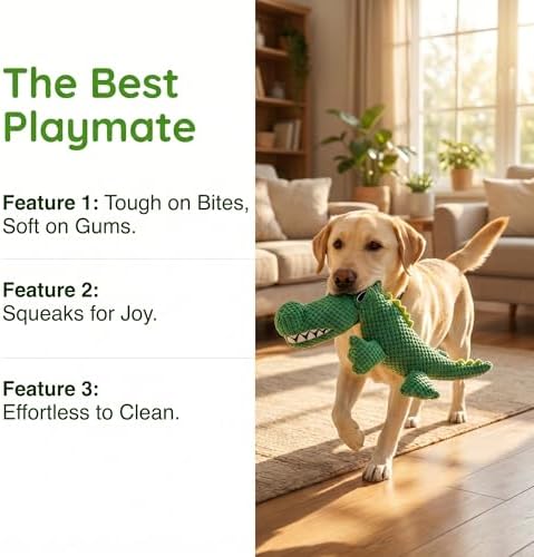 EMMA COLE Plush Chew Toys for Large Dogs, Interactive Plush Toy with Crinkle & Tug of War Tail for Small Medium Large Dogs, Keep Them Busy, Big Pet Toys (Crocodile)
