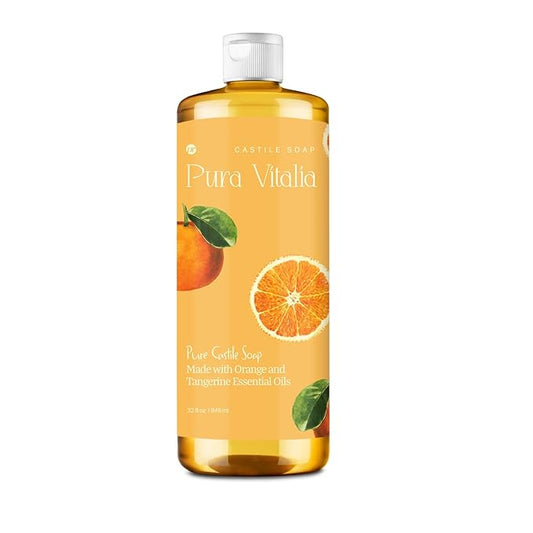 Citrus Organic Castile Soap | Body Wash & Cleanser for Face & Hands | Biodegradable, Eco-Friendly, Palm Oil Free, Vegan & Gentle | Made with 6 Natural Ingredients - 32 oz