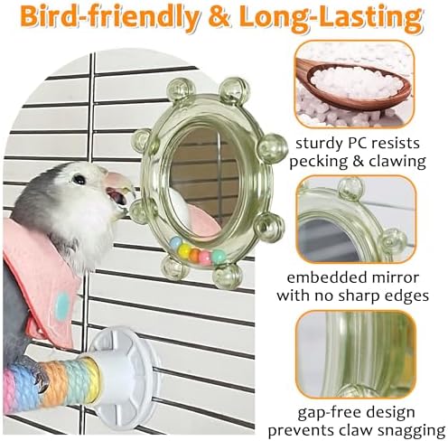 2Pcs Innovative Bird Toy with Mirror, Spinner Toy with Rustling Beads
