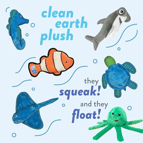 Spunky pup Clean Earth Plush Dog Toy with Squeaker - Recycled, Eco-Friendly, Floats for Beach, Lake, Pool - Chameleon