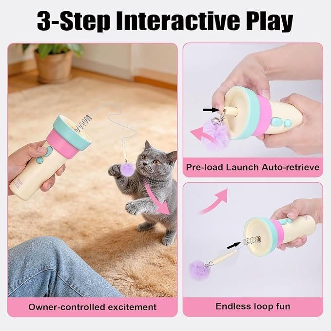 Kids and Cats Automatic Electric Cat Ball Toy Launcher Black and Pink