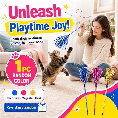 Cat Wand Toy for Indoor Cats, Interactive Kitten Toy, 1 Pack, Random Color