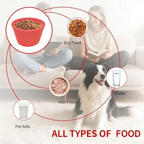 Large Silicone Dog Bowls,Non-Slip Dog Licking Treat Dispenser,Anxiety Relief Slow Feeder Treat Dispenser, Slow Feeder Bowls for Small Medium Large Breed Dogs,BPA Free Silicone(red-4cup).
