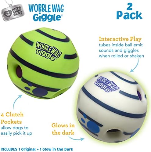 Wobble Wag Giggle Ball 2 Pack- Interactive Dog Toy, Fun Giggle Sounds When Rolled or Shaken, Pets Know Best, 1 Original & 1 Glow in The Dark Ball