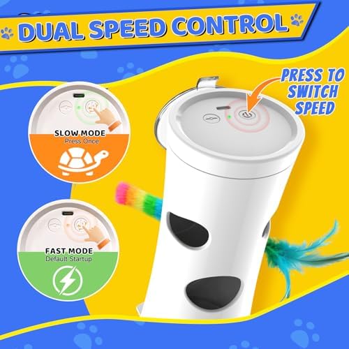 Cat Toys Interactive for Indoor Cats, Mounted Feather Automatic Enrichment Cat Toy with Speed Adjustable Smart Activated for Kittens & Bored Adult Cats, USB Rechargeable, Perfect For Indoor Cats