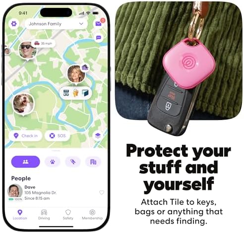Life360 Tile - Bluetooth Tracker, Keys Finder and Item Locator for Keys, Bags and More. Phone Finder. Both iOS and Android Compatible. 1-Pack (Pink Punch)
