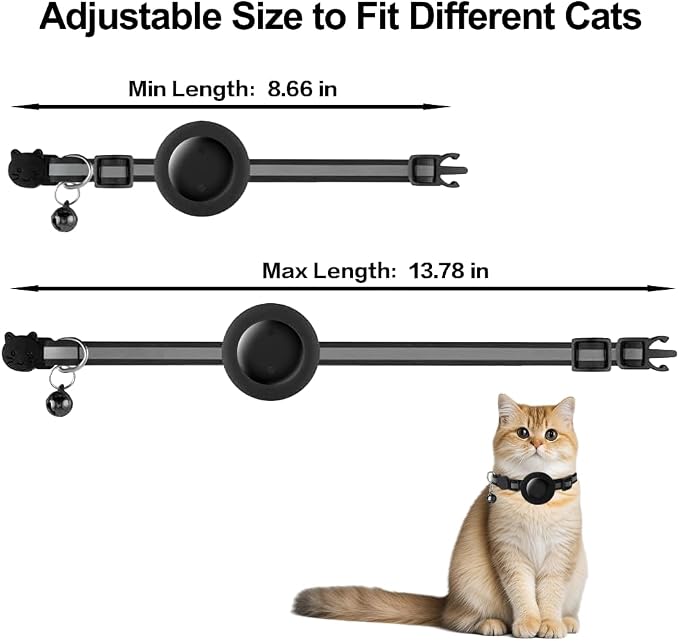 Cat Tracker Collar, Cat Collar with Finder Tag (iOS ONLY), Compatible with Apple Find My, No Monthly Fee, Cat Collar Waterproof (Black)