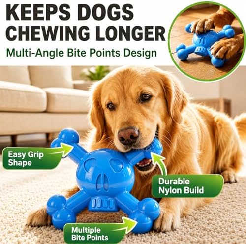 Dog Chew Toy for Small & Medium Dogs – Durable Nylon Dog Toy for Aggressive Chewers, Interactive Dog Toy to Keep Dogs Busy, Multi-Angle Chewing Design for Boredom Relief, Blue, Bacon Flavor